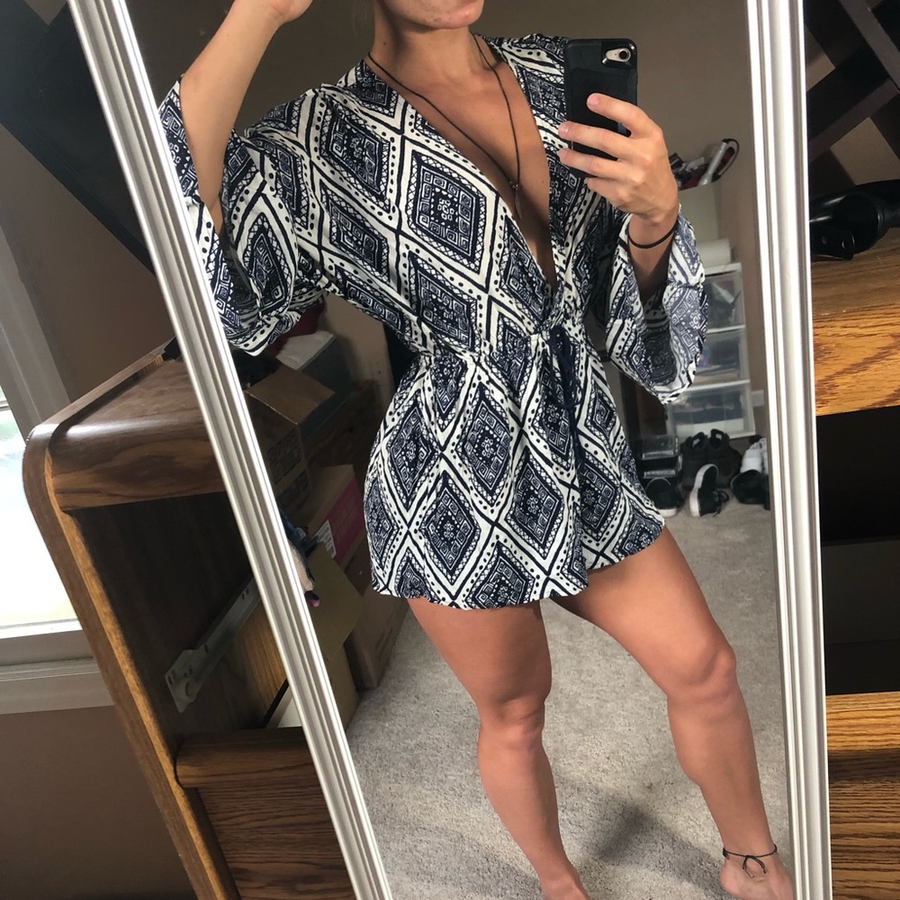 Blue and white slinky romper